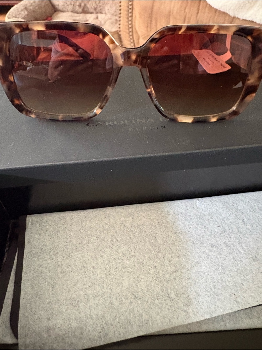 Carolina Herrera Tortoiseshell Square Sunglasses with Brown Gradient Lenses
